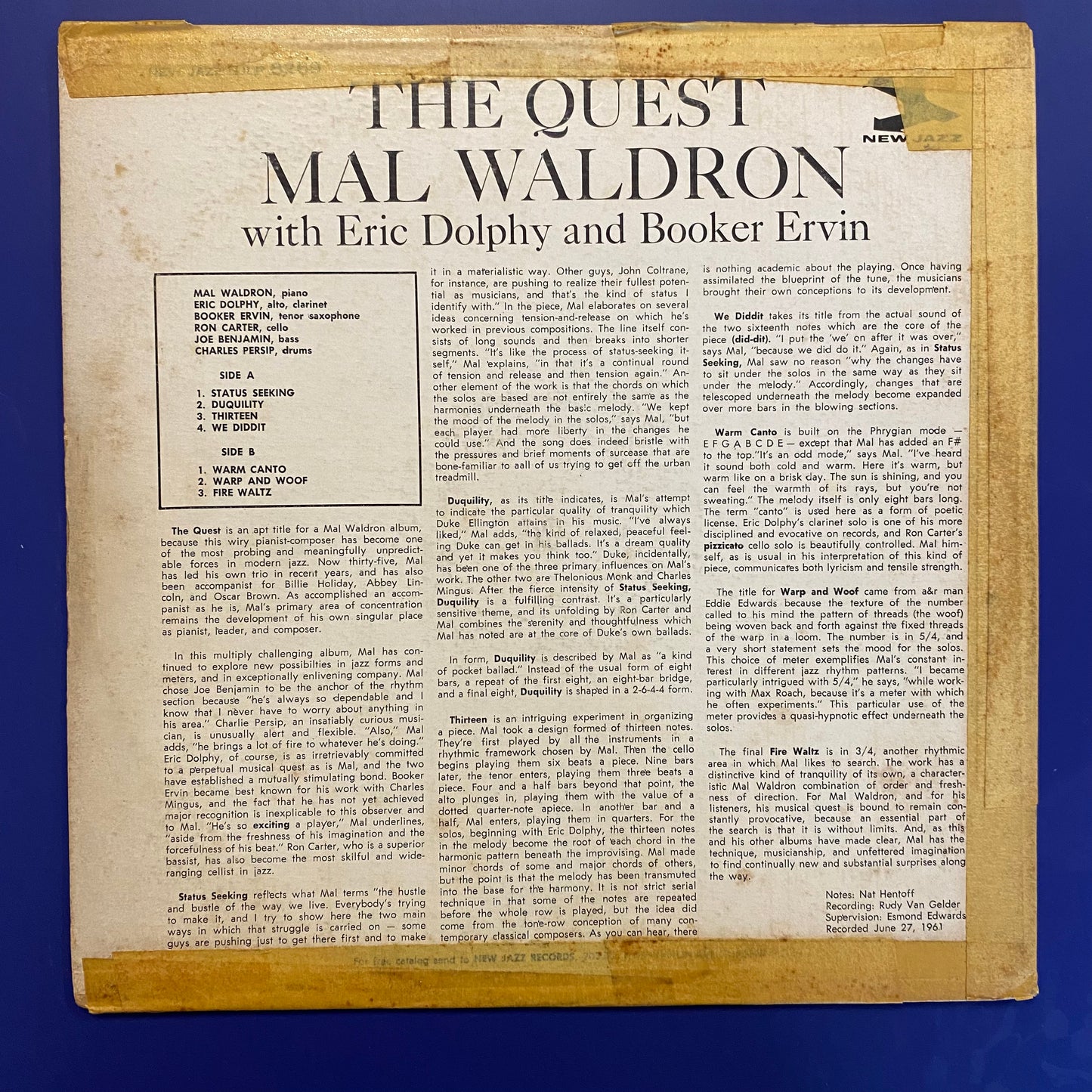 Mal Waldron With Eric Dolphy And Booker Ervin - The Quest (LP, Album, Mono, DG )