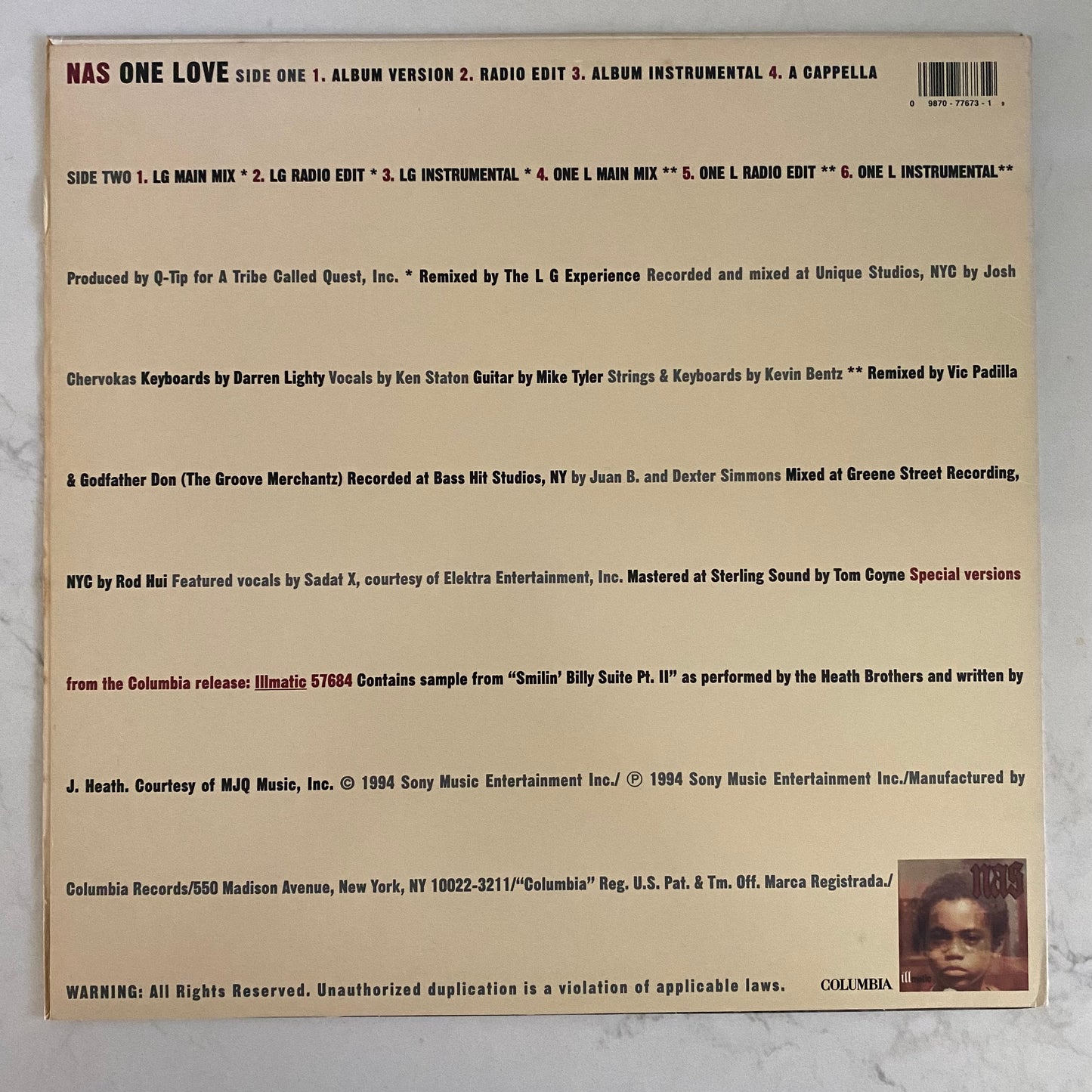 Nas - One Love (LP, Single) HIP-HOP 12"
