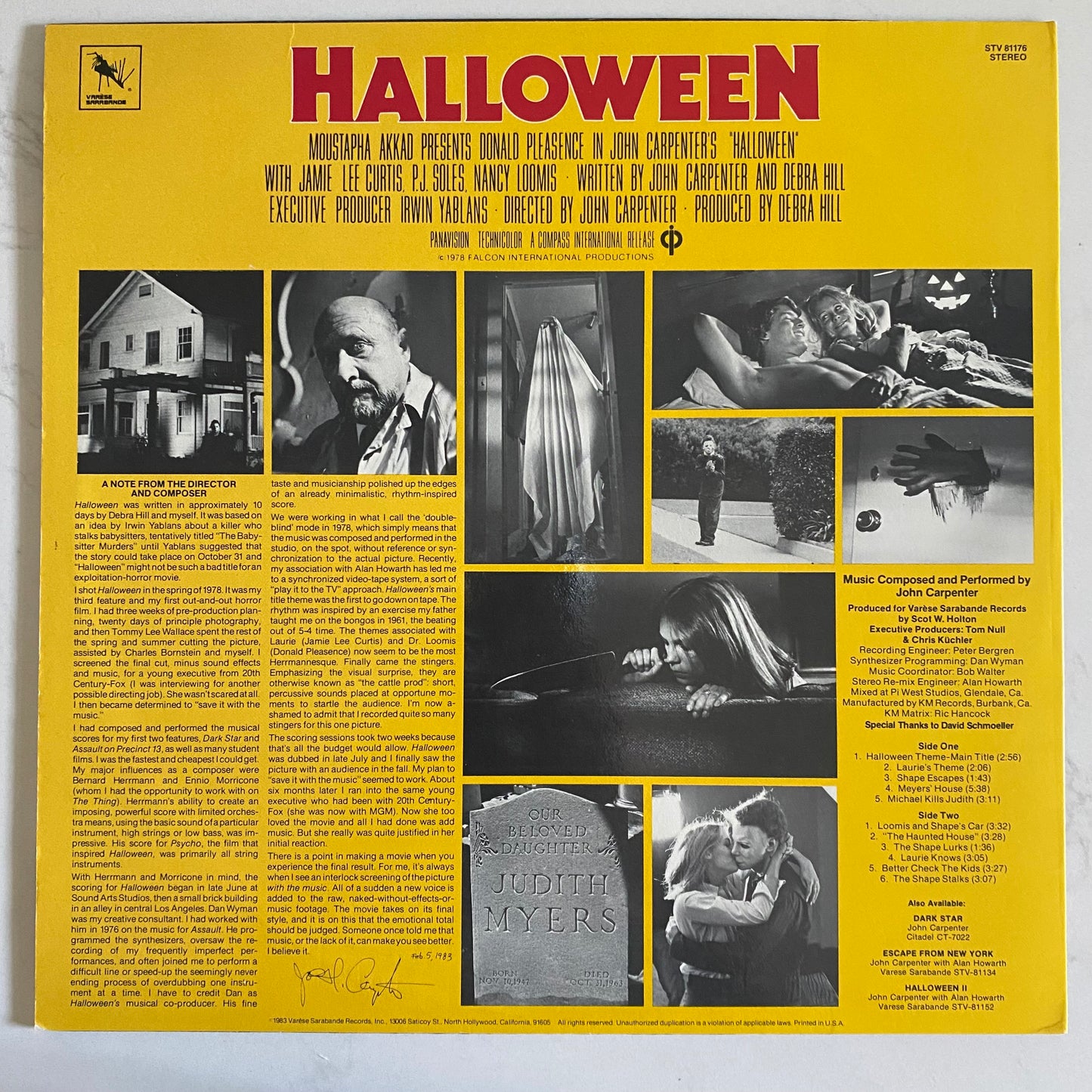 John Carpenter - Halloween (Original Motion Picture Soundtrack) (LP, Album). ELECTRONIC